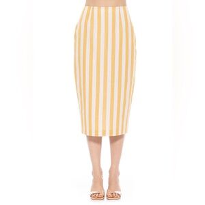 NWT Alexia Admor Jacki Stripe Linen Midi Pencil Skirt
 YELLOW STRIPE, Size 4